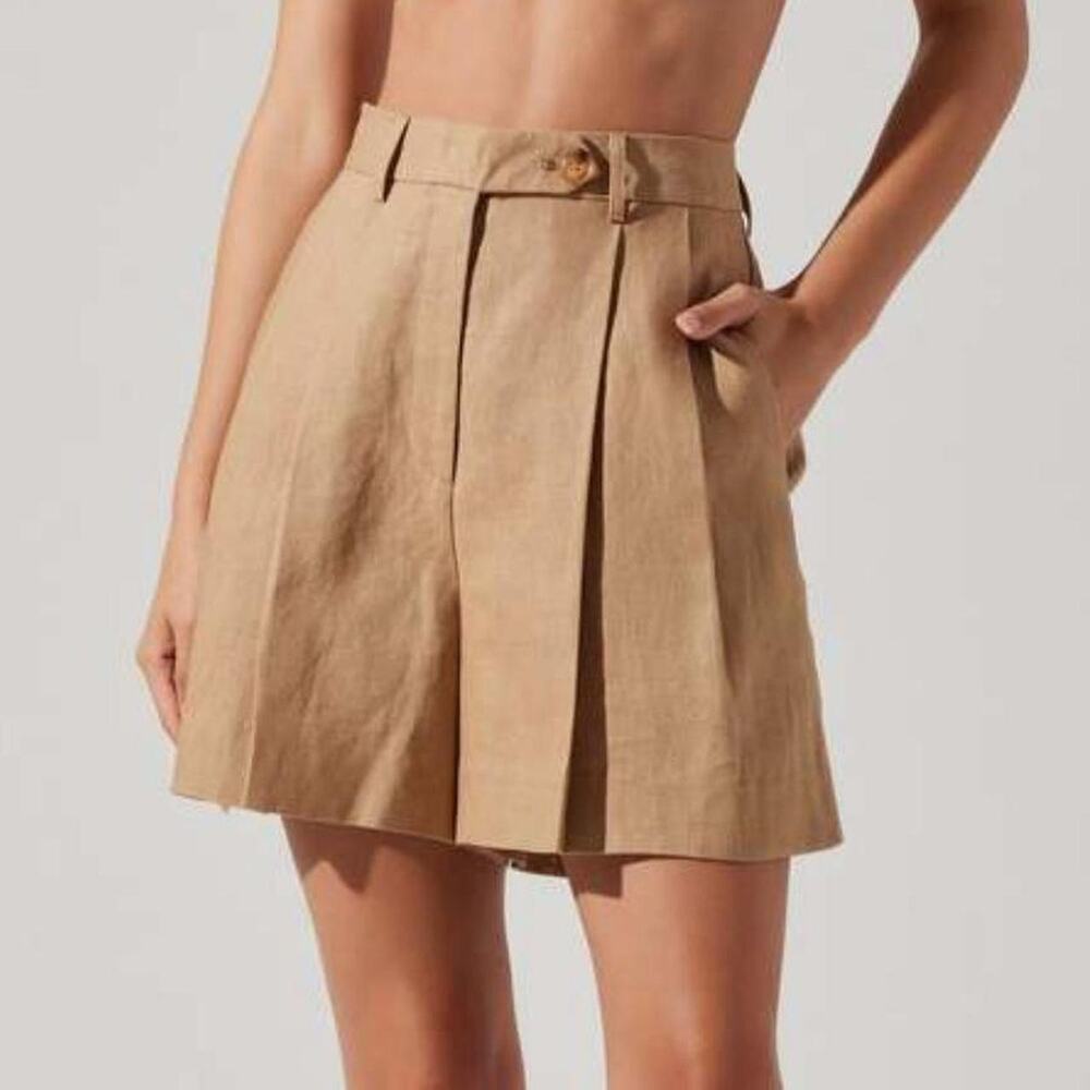 Astr the Label Women’s Med Shorts Khaki Linen Pleated Preston Shorts